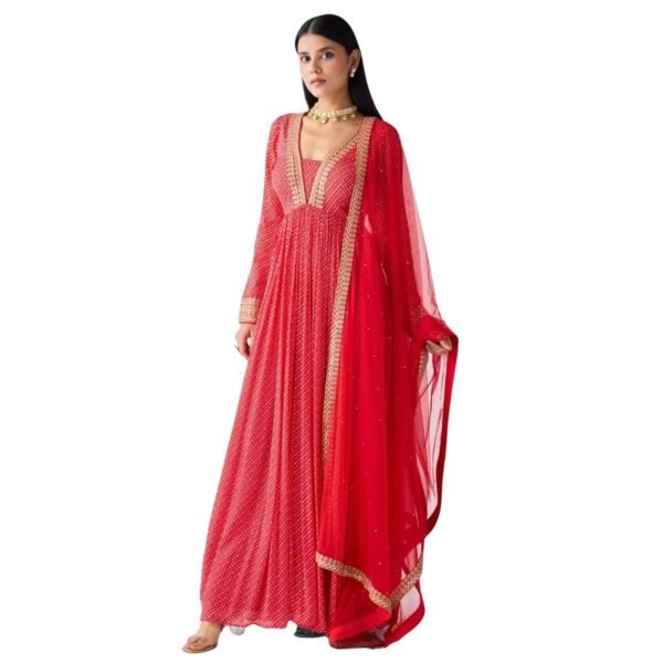 Women's Red Embroidered Anarkali Gown with Dupatta - Ethnic Party Wear